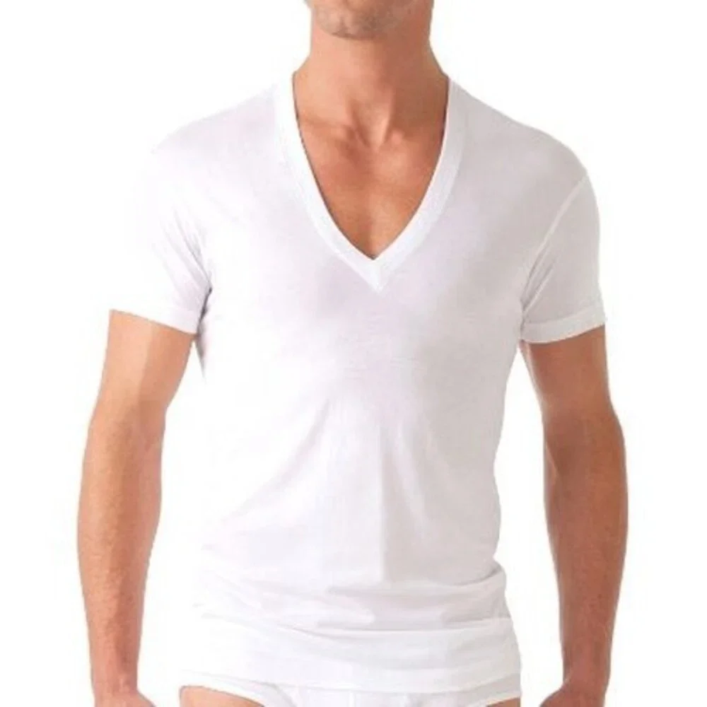 2(X)IST Pima Cotton Slim Fit Deep V-Neck Undershirt Men's M White Short Sleeve